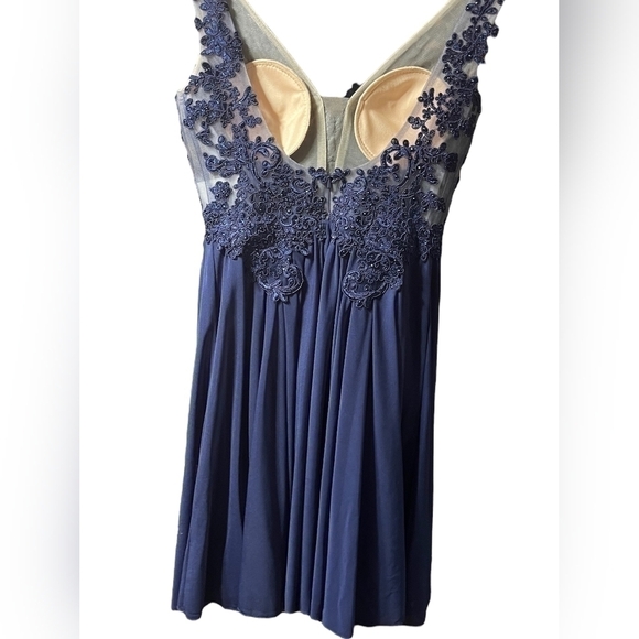 Nwt Prom Sherri Hill Lace Plunging bodice low back Blue Cocktail Dress Gown 2 - Picture 8 of 16